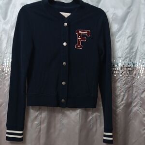 Abercrombie & Fitch Blue Varsity Jacket with Striped Cuffs